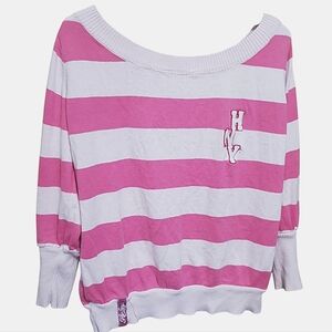 Vintage Henley Striped Boat Neck Pullover Sweater